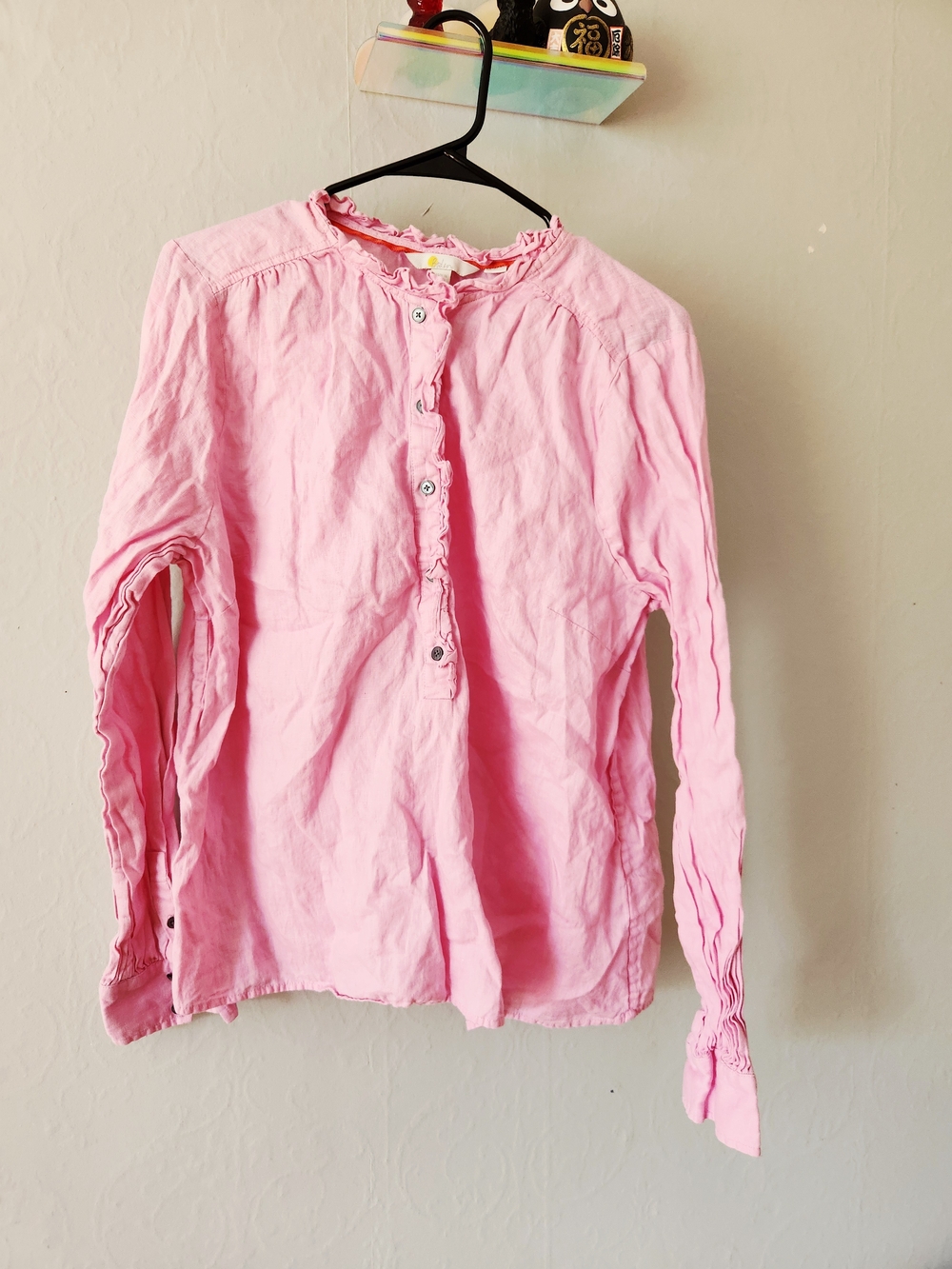 Boden 16/18 Pink Ruffle-Trim Henley Blouse